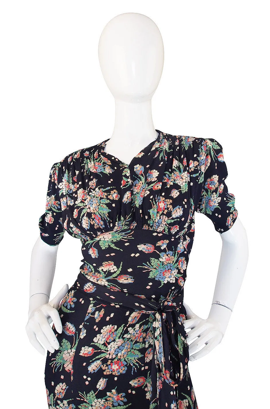 1940s Spectacular "Gloria" Silk Crepe Swing Dress