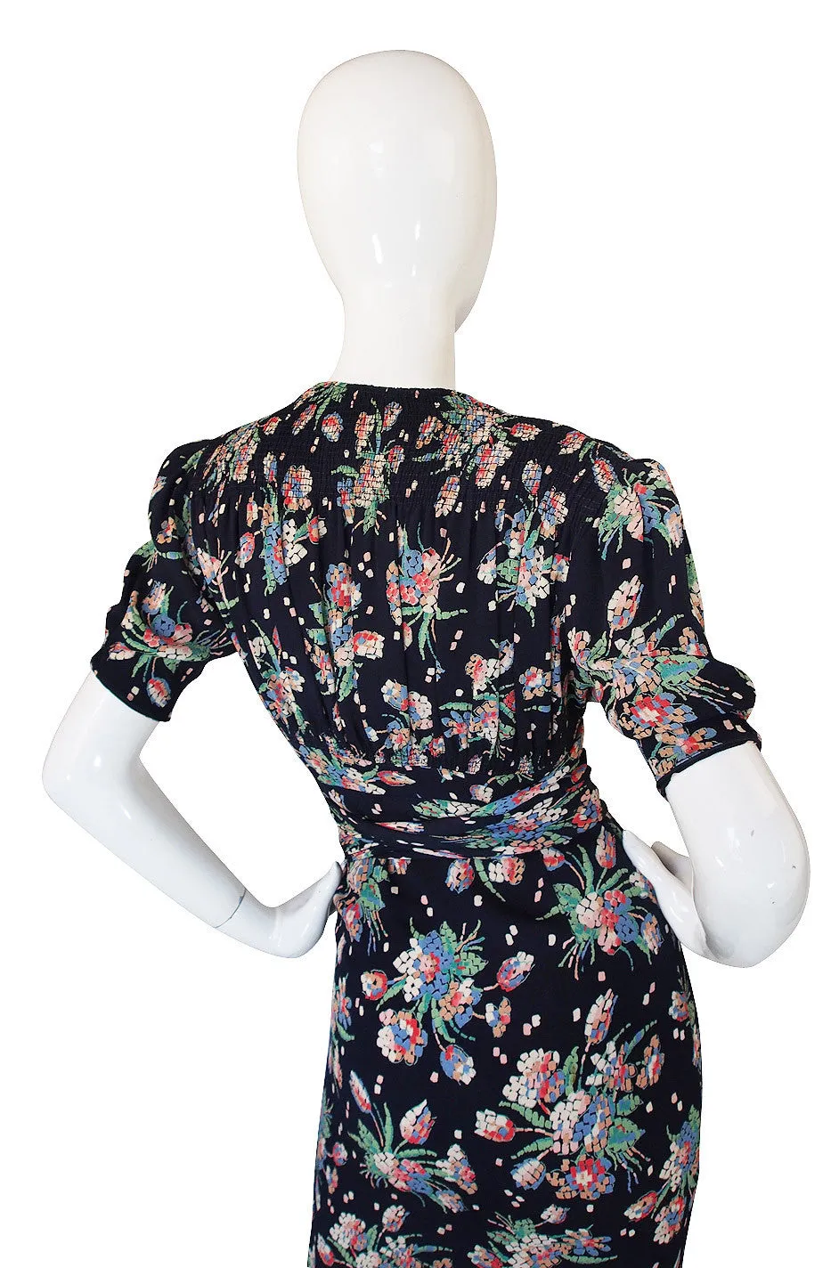 1940s Spectacular "Gloria" Silk Crepe Swing Dress