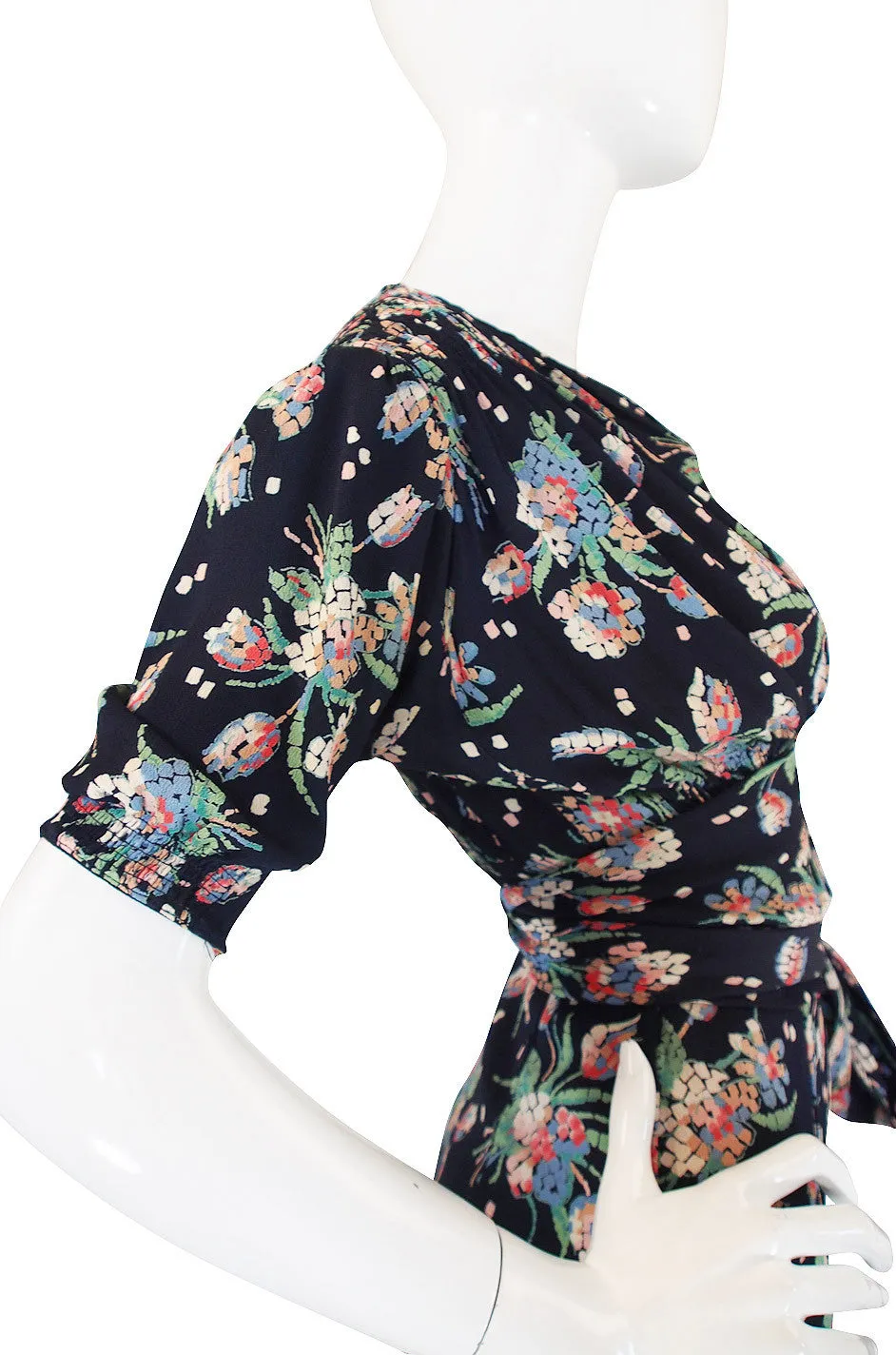 1940s Spectacular "Gloria" Silk Crepe Swing Dress