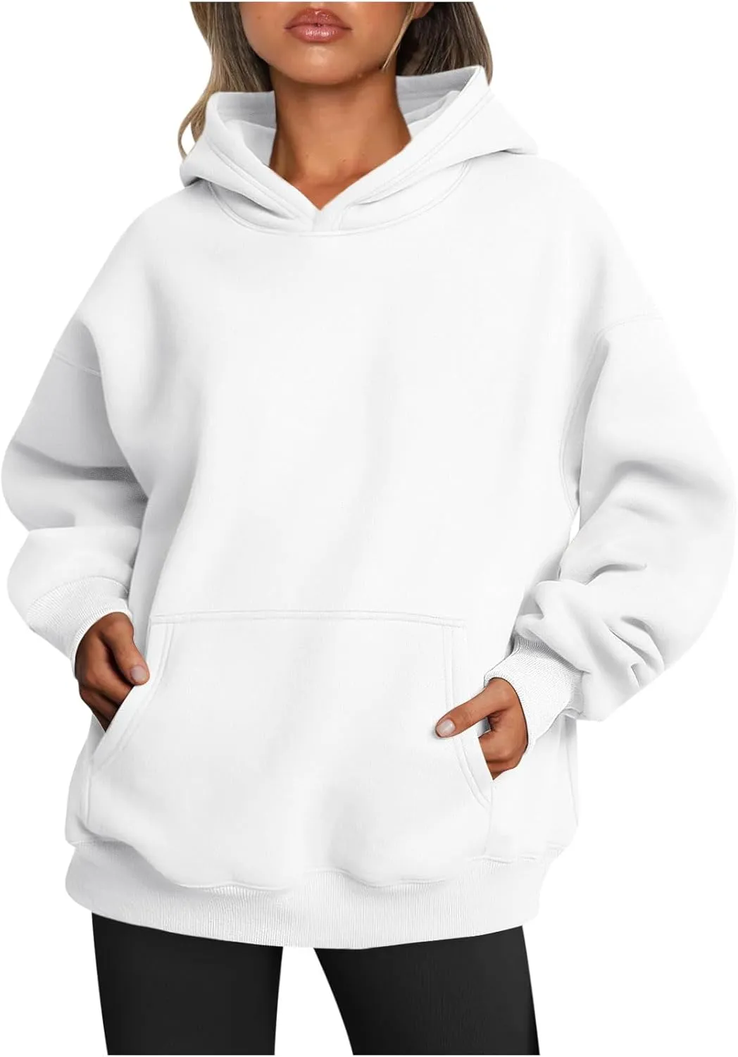 2024 Oversized Sweatshirt Hoodies for Women Trendy Loose Fit Solid Color Crop Pullover Sweatshirts with Pockets
