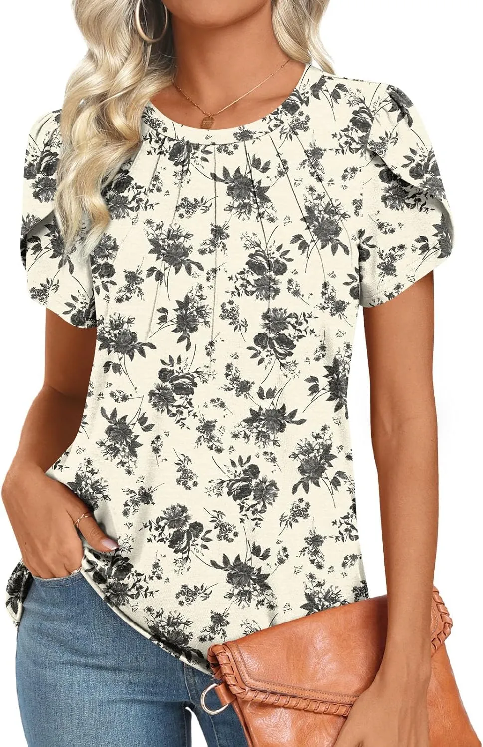 2025 Womens Tops Summer Casual Tunic Short Sleeve Dressy Blouses Trendy Flowy Tshirts M-3XL