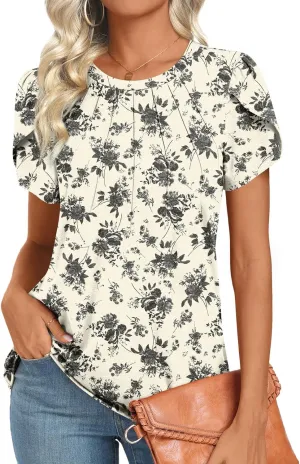 2025 Womens Tops Summer Casual Tunic Short Sleeve Dressy Blouses Trendy Flowy Tshirts M-3XL
