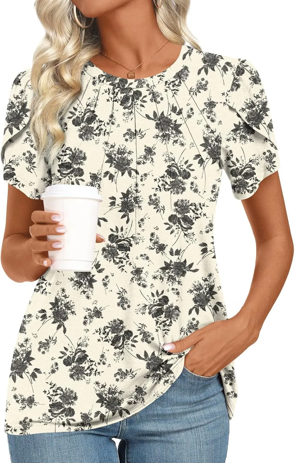 2025 Womens Tops Summer Casual Tunic Short Sleeve Dressy Blouses Trendy Flowy Tshirts M-3XL
