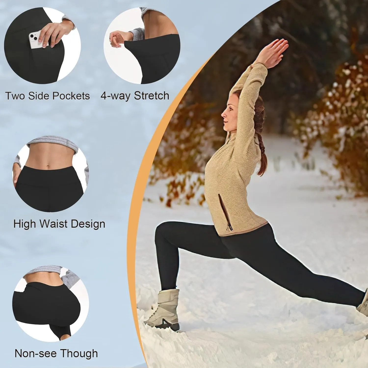3 Pack High Waisted Leggings with Pockets for Women - Soft Butt Lifting Yoga Pants Tummy Control Workout Leggings