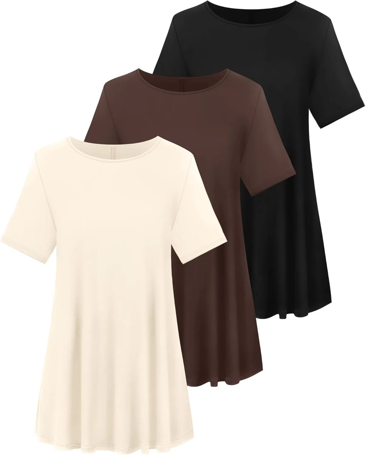 3 Pack Women's Plus Size Tunic Top Short Sleeve Cotton Long Shirts Summer Loose Fit Flowy Blouse Wear with Leggings