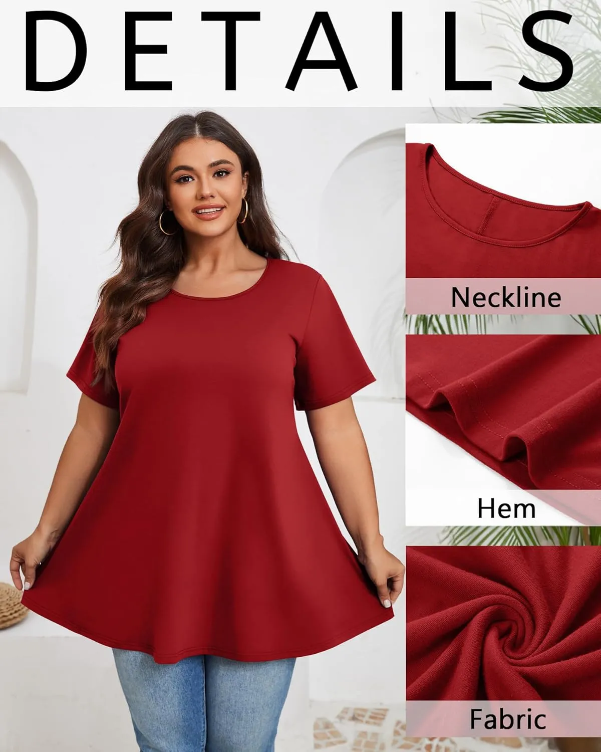3 Pack Women's Plus Size Tunic Top Short Sleeve Cotton Long Shirts Summer Loose Fit Flowy Blouse Wear with Leggings