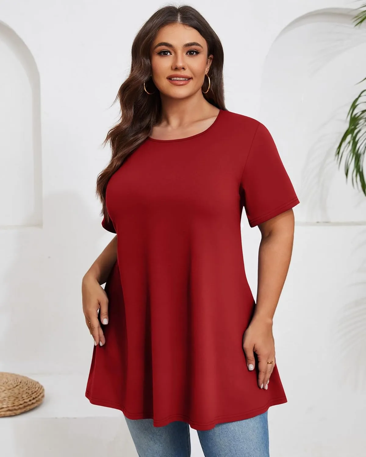 3 Pack Women's Plus Size Tunic Top Short Sleeve Cotton Long Shirts Summer Loose Fit Flowy Blouse Wear with Leggings