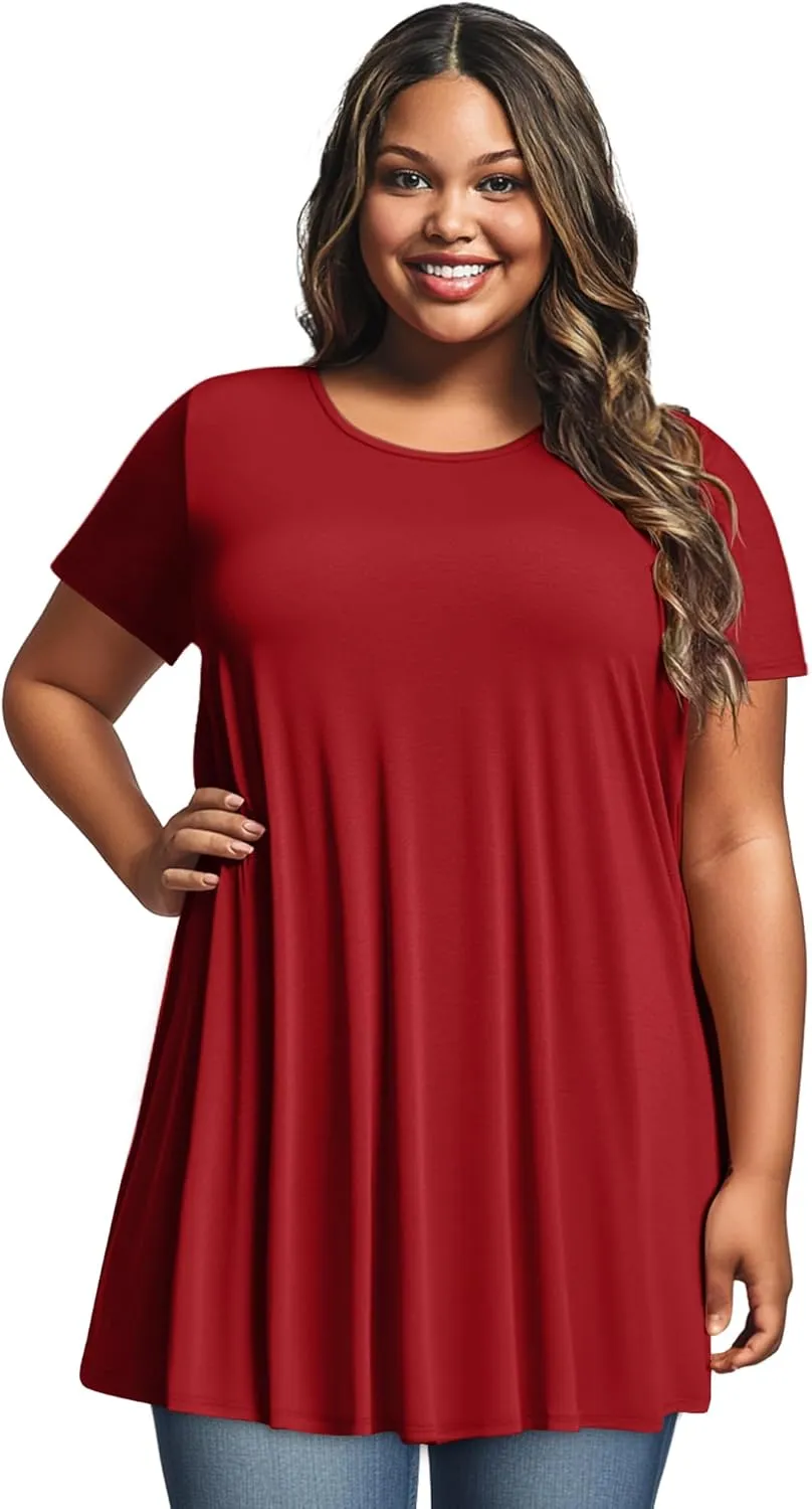 3 Pack Women's Plus Size Tunic Top Short Sleeve Cotton Long Shirts Summer Loose Fit Flowy Blouse Wear with Leggings