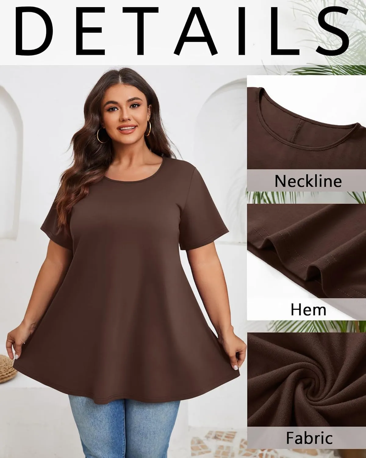 3 Pack Women's Plus Size Tunic Top Short Sleeve Cotton Long Shirts Summer Loose Fit Flowy Blouse Wear with Leggings