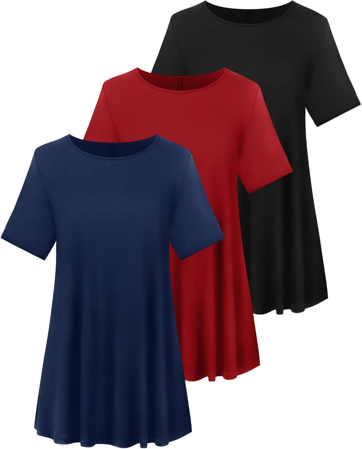 3 Pack Women's Plus Size Tunic Top Short Sleeve Cotton Long Shirts Summer Loose Fit Flowy Blouse Wear with Leggings