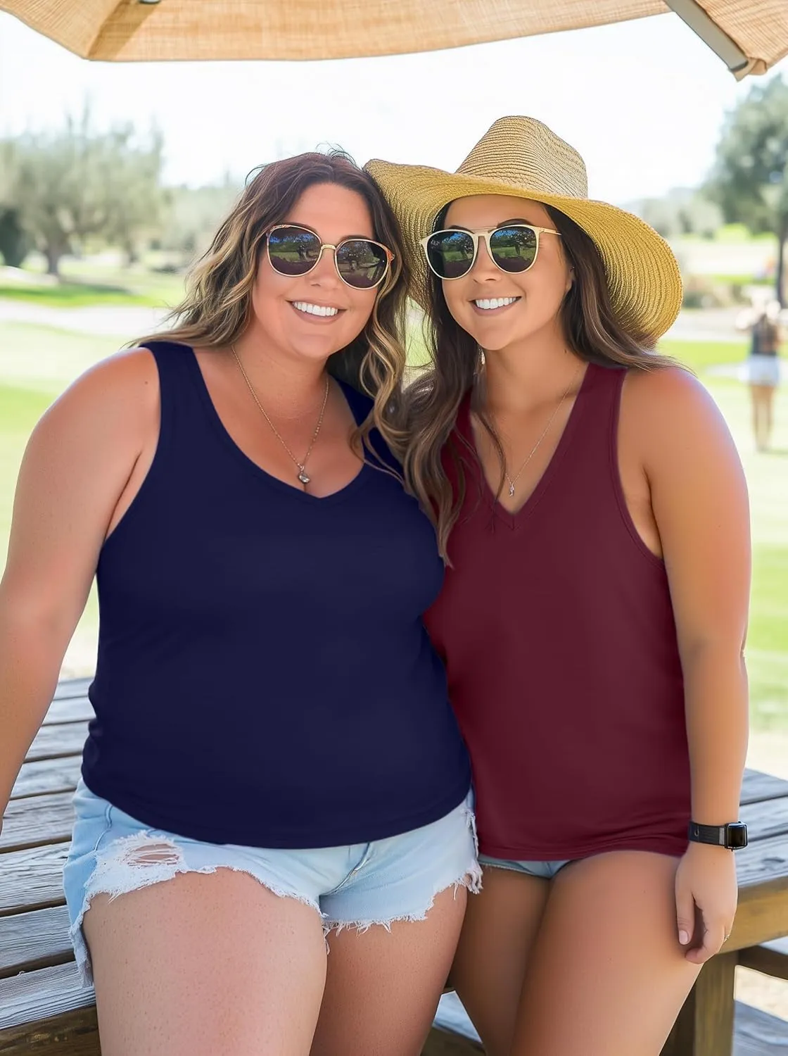 3 Pack Women's Plus Size V Neck Tank Tops Sleeveless Loose Fit Summer Tees Casual Trendy Basic T-Shirts Flat Hem