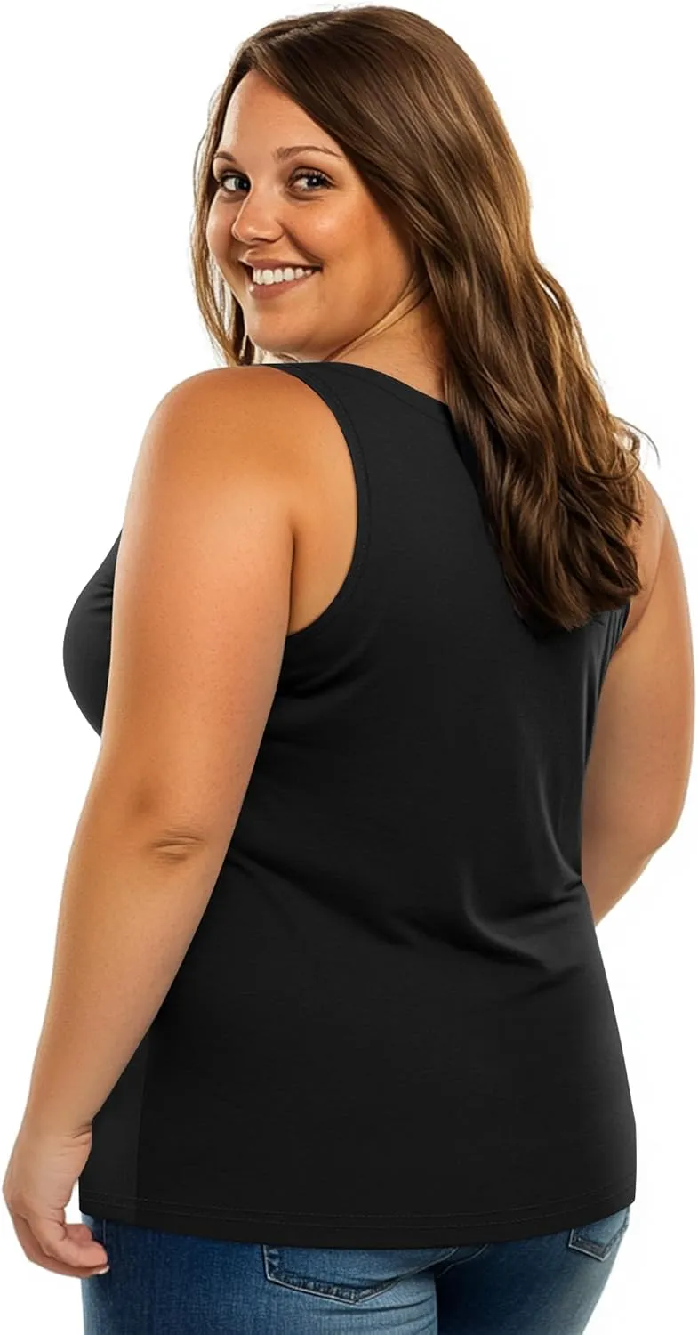 3 Pack Women's Plus Size V Neck Tank Tops Sleeveless Loose Fit Summer Tees Casual Trendy Basic T-Shirts Flat Hem