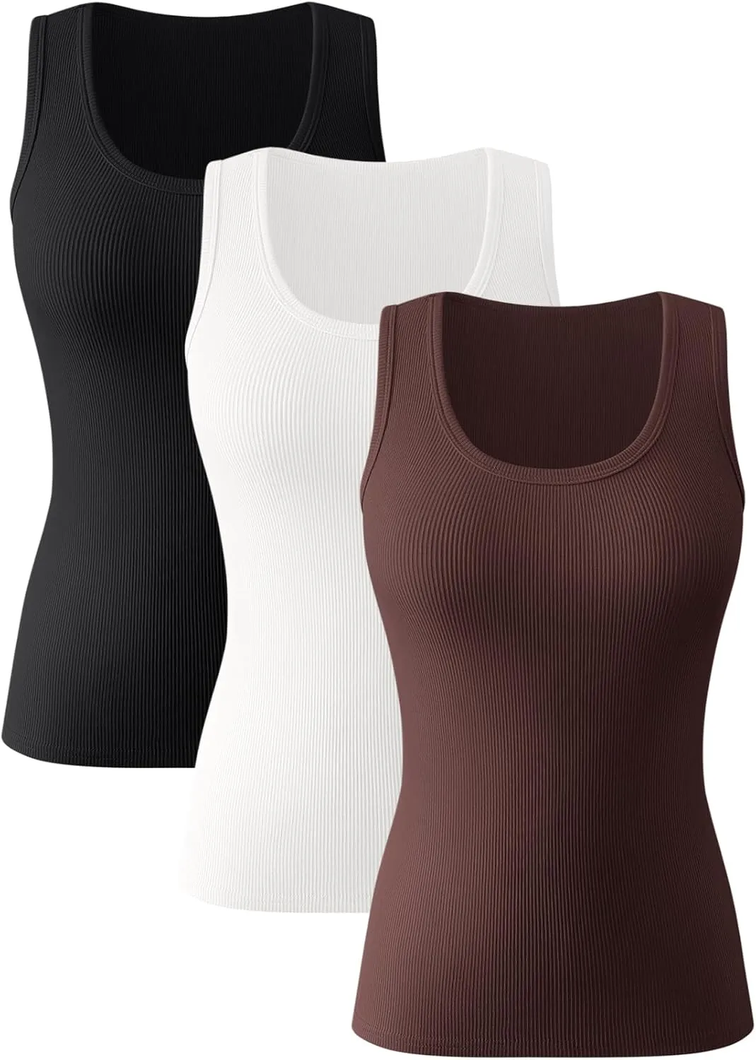 3 Pieces Womens Sleeveless Ribbed Tank Tops Summer Casual Basic Slim Fit Racerback Top Shirts