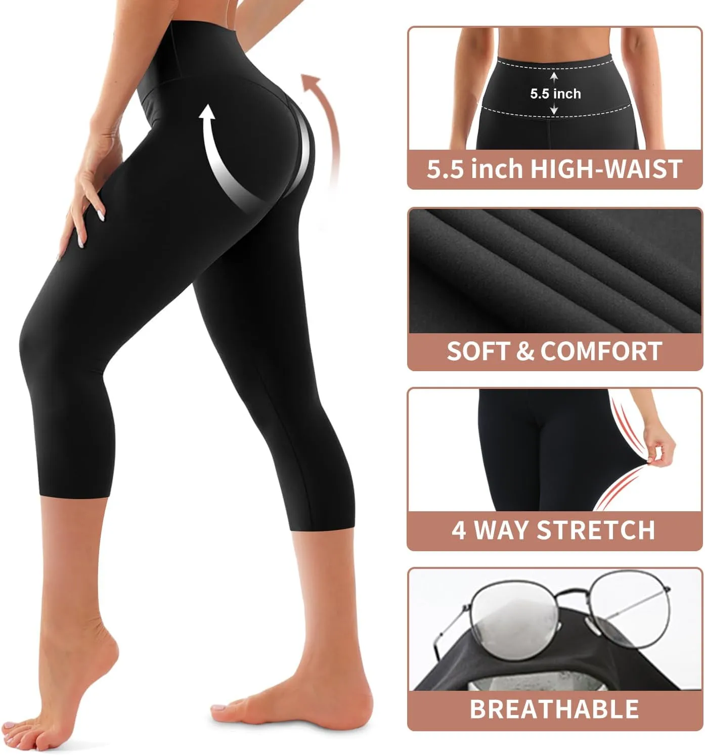 4 Pack Leggings for Women Butt Lift High Waisted Tummy Control No See-Through Yoga Pants Workout Running Leggings