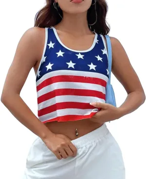 4th of July Crop Tops for Women Funny American Flag Shirts Tank Tops Outfits