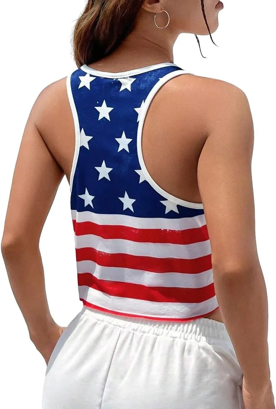 4th of July Crop Tops for Women Funny American Flag Shirts Tank Tops Outfits