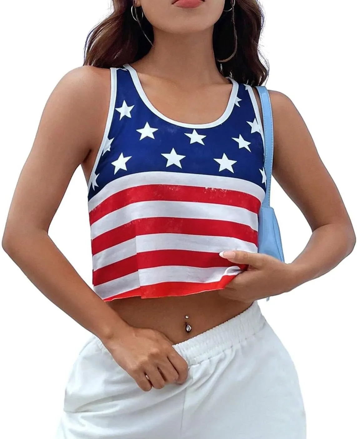 4th of July Crop Tops for Women Funny American Flag Shirts Tank Tops Outfits