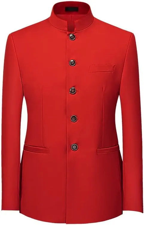 6 Colors Men Solid Color Stand Collar Suit Chinese Style Slim Fit Blazer Men Zhongshan Suit Jacket Chinese