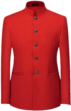 6 Colors Men Solid Color Stand Collar Suit Chinese Style Slim Fit Blazer Men Zhongshan Suit Jacket Chinese
