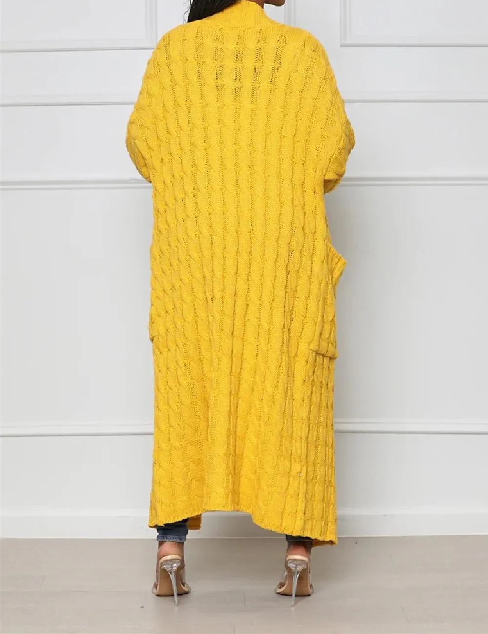 A ADILACA Women's Thin Type Stylish Cable Knit Cardigan with 2-Pockets, Women's Extra Long Ankle Length Sweater