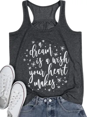 A Dream is A Wish Your Heart Makes Tank Tops Women Summer Funny Letter Print Casual Sleeveless Tank Tops
