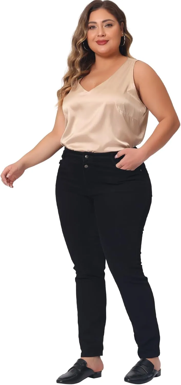 Agnes Orinda Plus Size Silk Satin Tank Tops for Women V Neck Casual Cami Sleeveless Blouses Summer Basic Tank