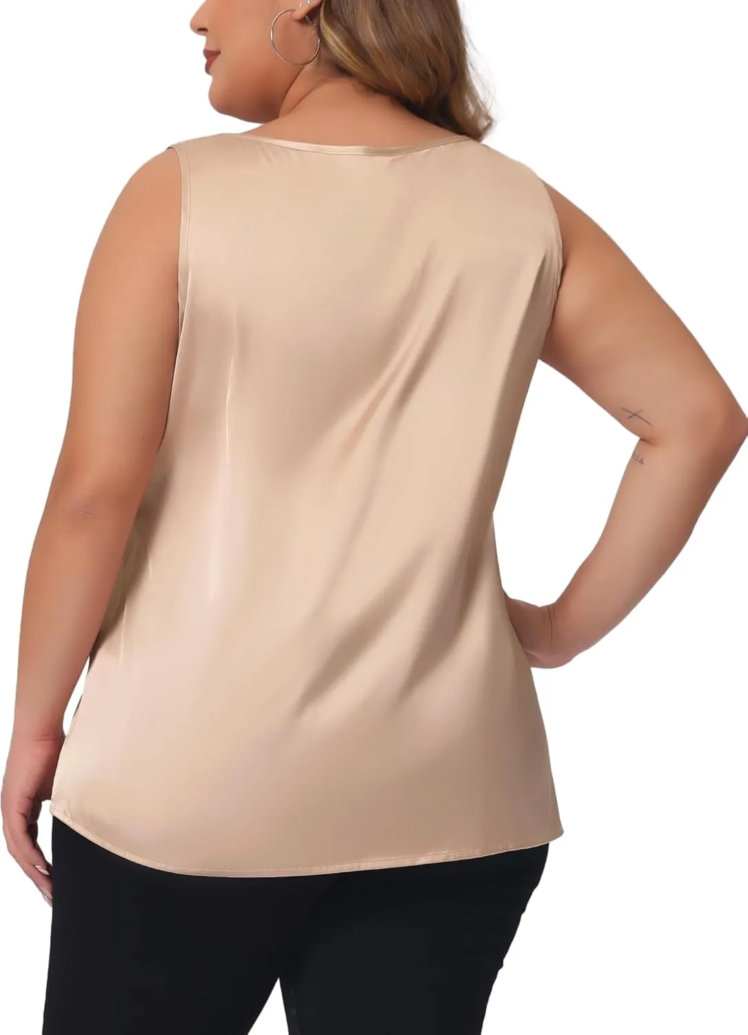 Agnes Orinda Plus Size Silk Satin Tank Tops for Women V Neck Casual Cami Sleeveless Blouses Summer Basic Tank