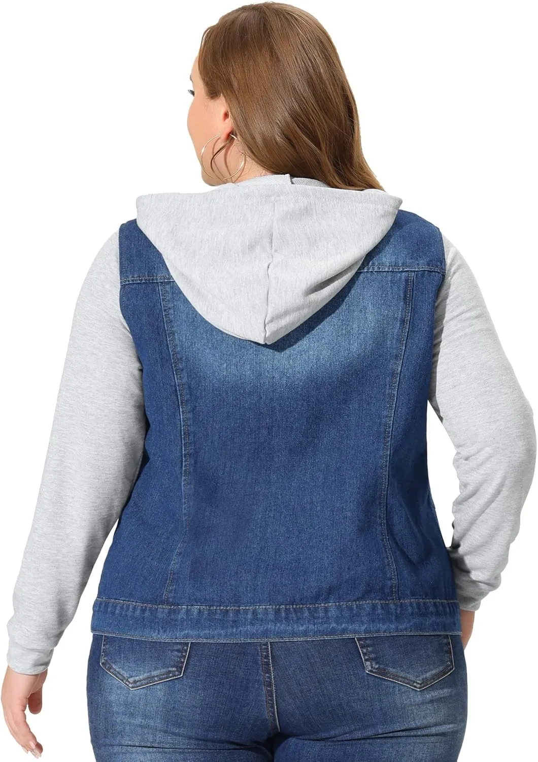 Agnes Orinda Women's Plus Size Denim Jacket with Hood Long Sleeve Casual Hoodie Jean Jackets