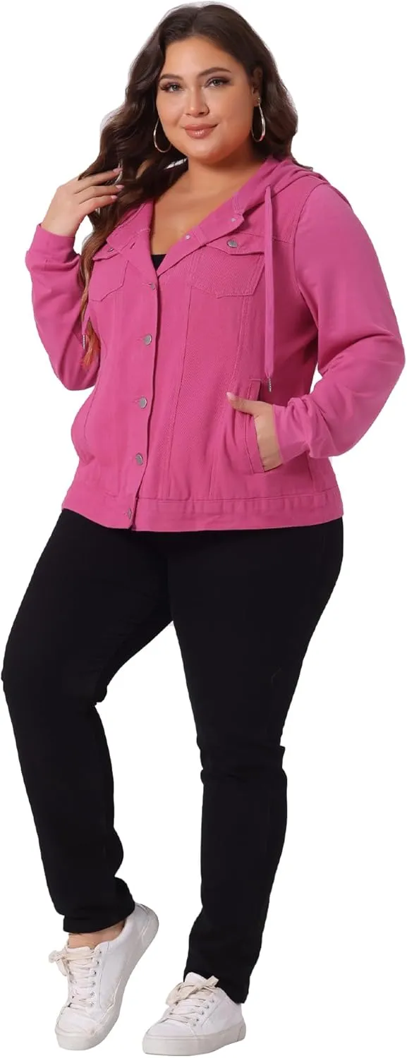 Agnes Orinda Women's Plus Size Denim Jacket with Hood Long Sleeve Casual Hoodie Jean Jackets