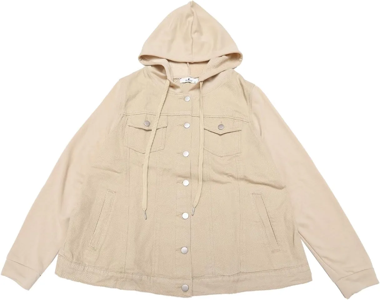 Agnes Orinda Women's Plus Size Denim Jacket with Hood Long Sleeve Casual Hoodie Jean Jackets