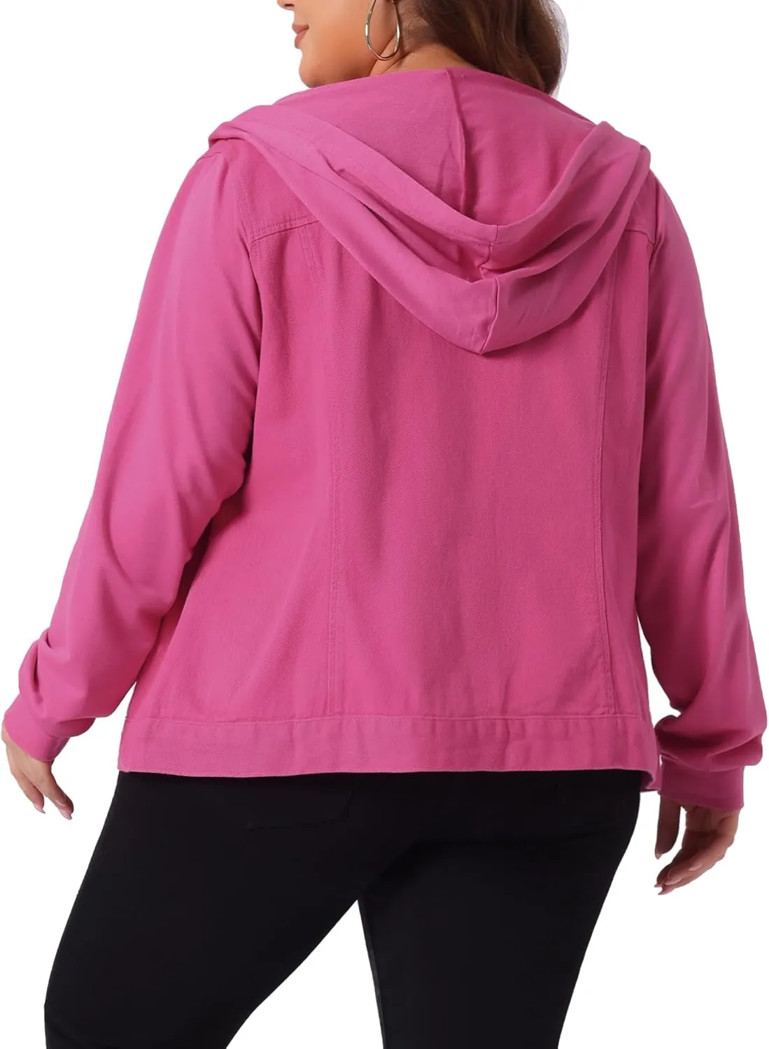 Agnes Orinda Women's Plus Size Denim Jacket with Hood Long Sleeve Casual Hoodie Jean Jackets