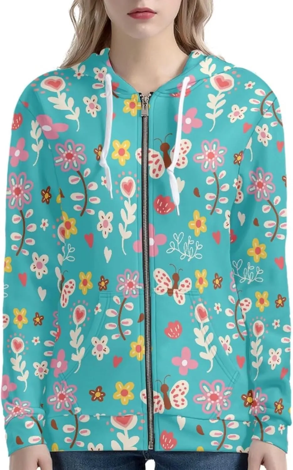 Agoviwo Cute Graphic Zip up Hoodie Women Thin Sweatshirt Tunic Y2k Hoodie Lightweight Workout Hoodie Tunic for Spring