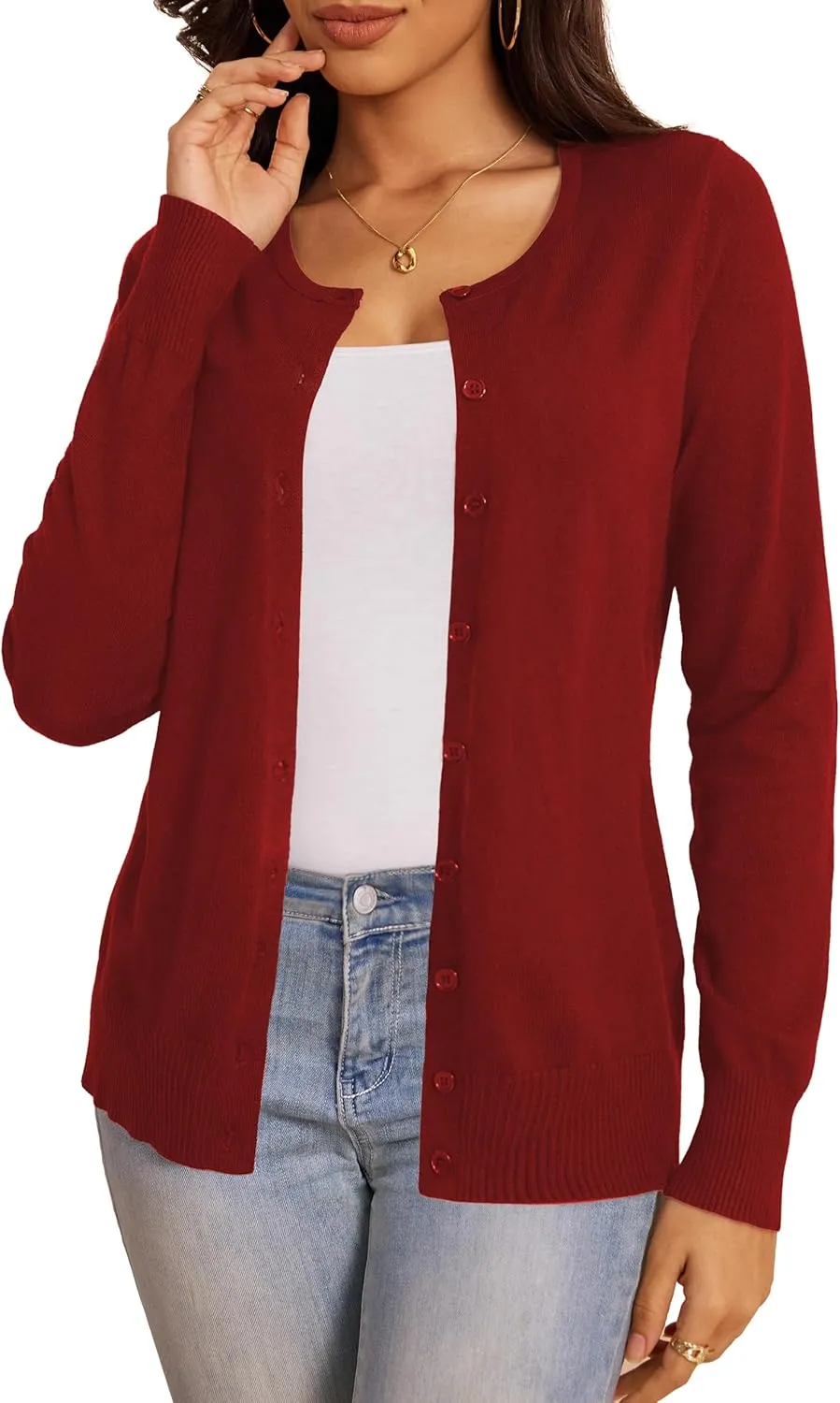a.Jesdani Women's Button Down Crew Neck Long Sleeve Soft Knit Cardigan Sweaters