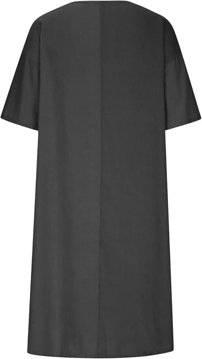 Akivide Women's Summer Cotton Linen Midi Dresses Casual Loose Short Sleeve V Neck Solid Beach Vacation Tshirt Dress