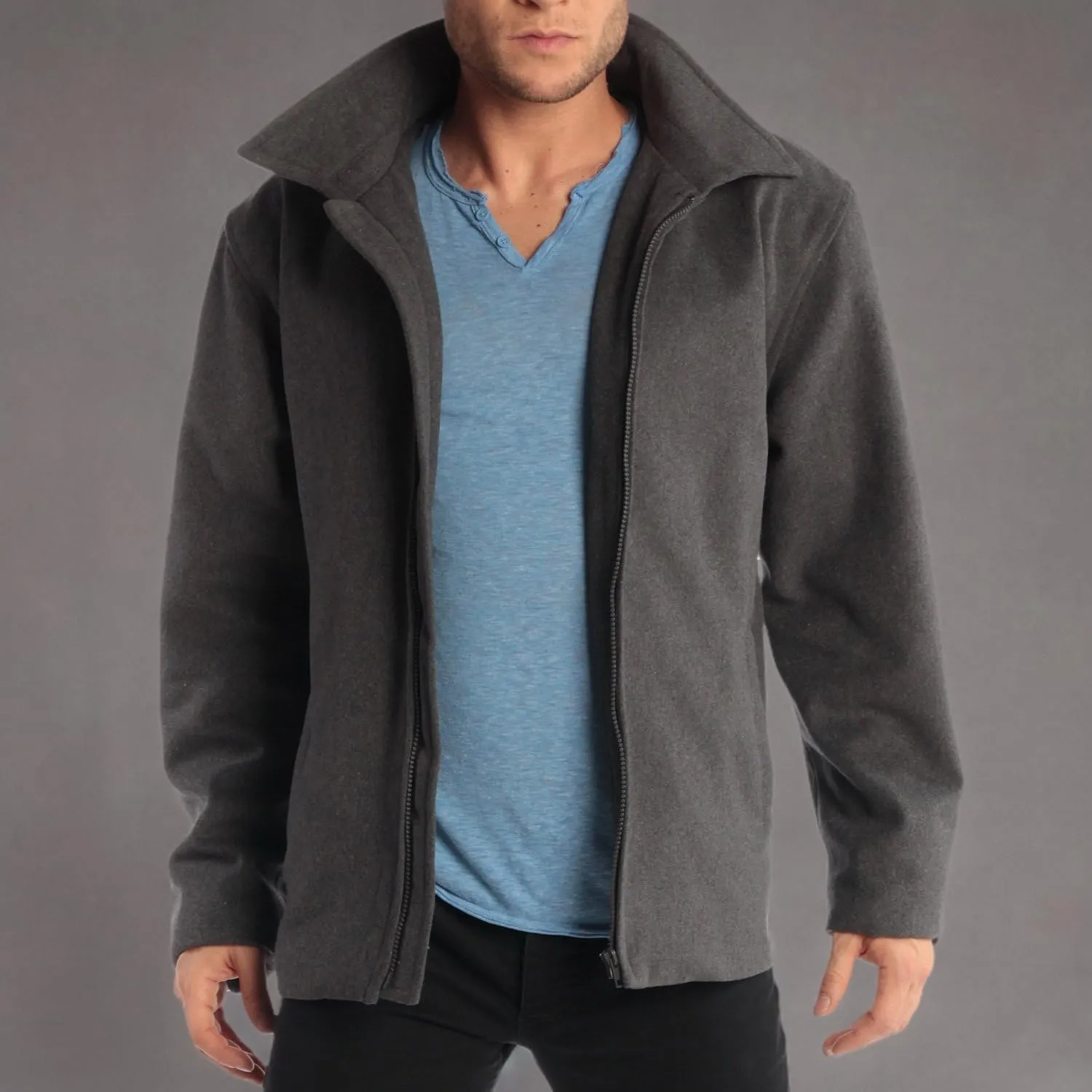 Alpine Swiss Grant Mens Wool Jacket  28" James Dean Style Bomber with Zippered Pockets