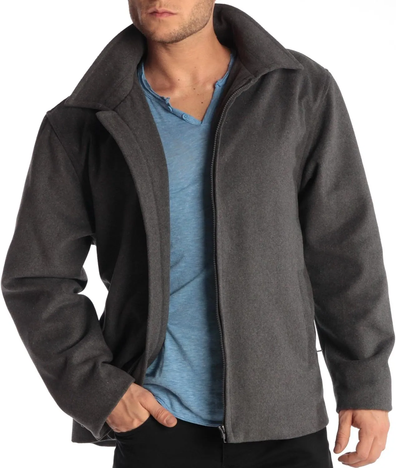 Alpine Swiss Grant Mens Wool Jacket  28" James Dean Style Bomber with Zippered Pockets