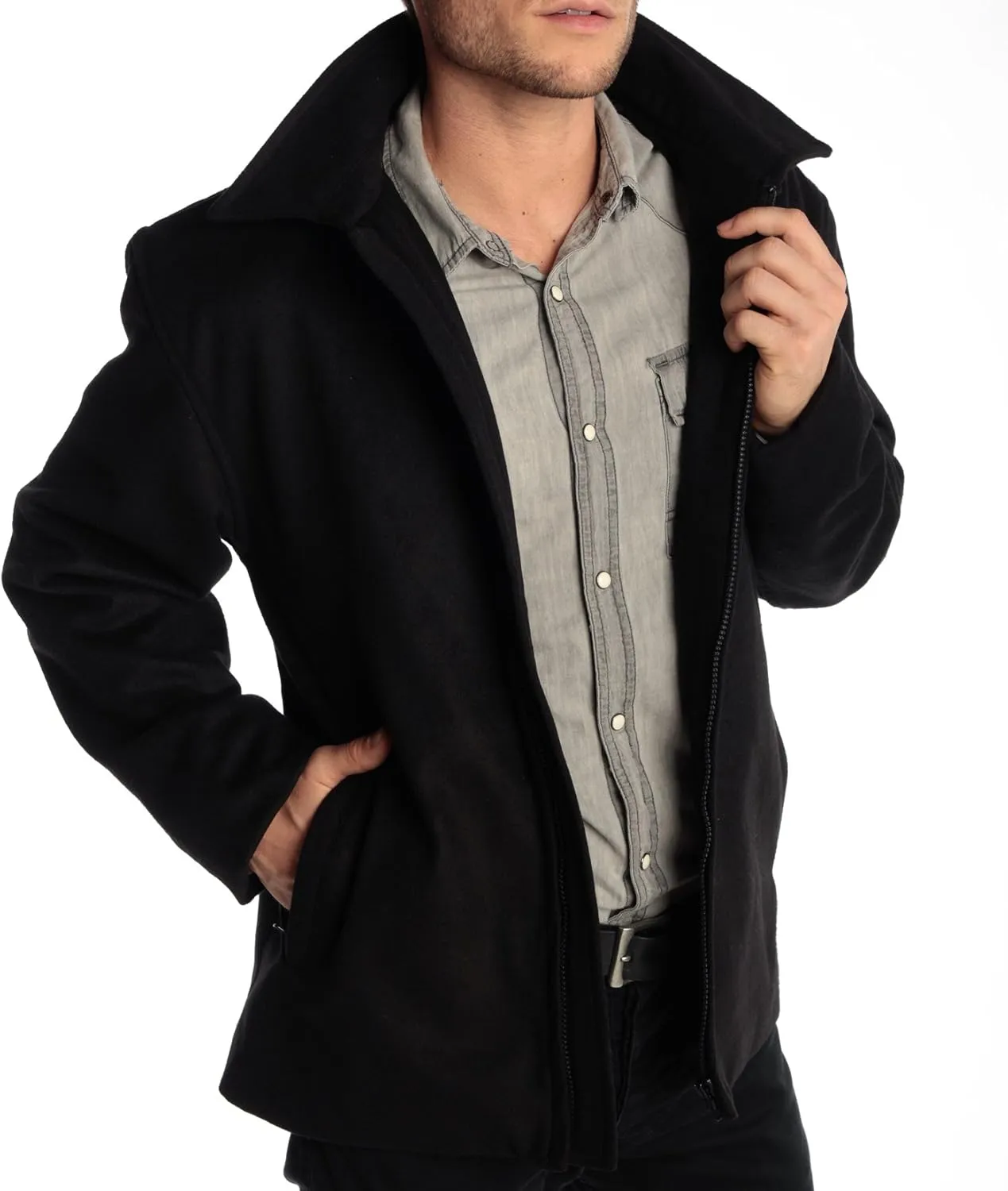 Alpine Swiss Grant Mens Wool Jacket  28" James Dean Style Bomber with Zippered Pockets