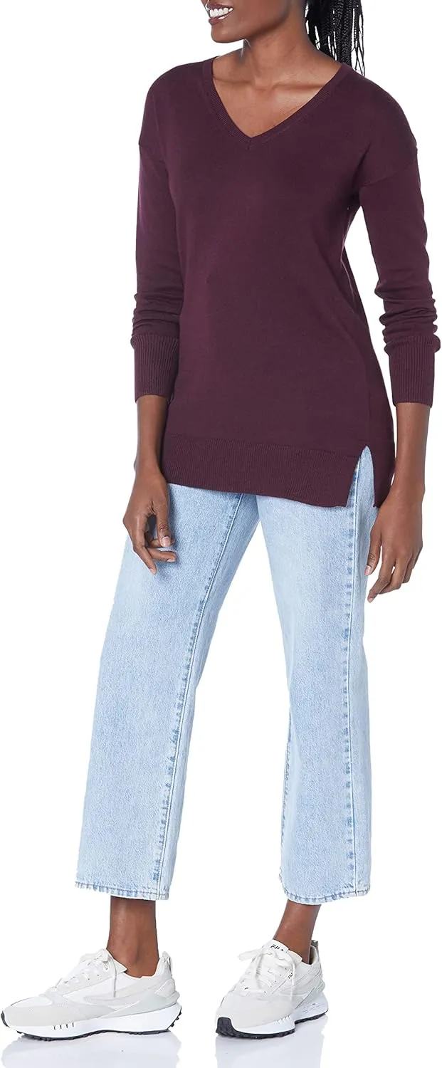 Amazon Essentials Women's Lightweight Long-Sleeve V-Neck Tunic Sweater (Available in Plus Size)