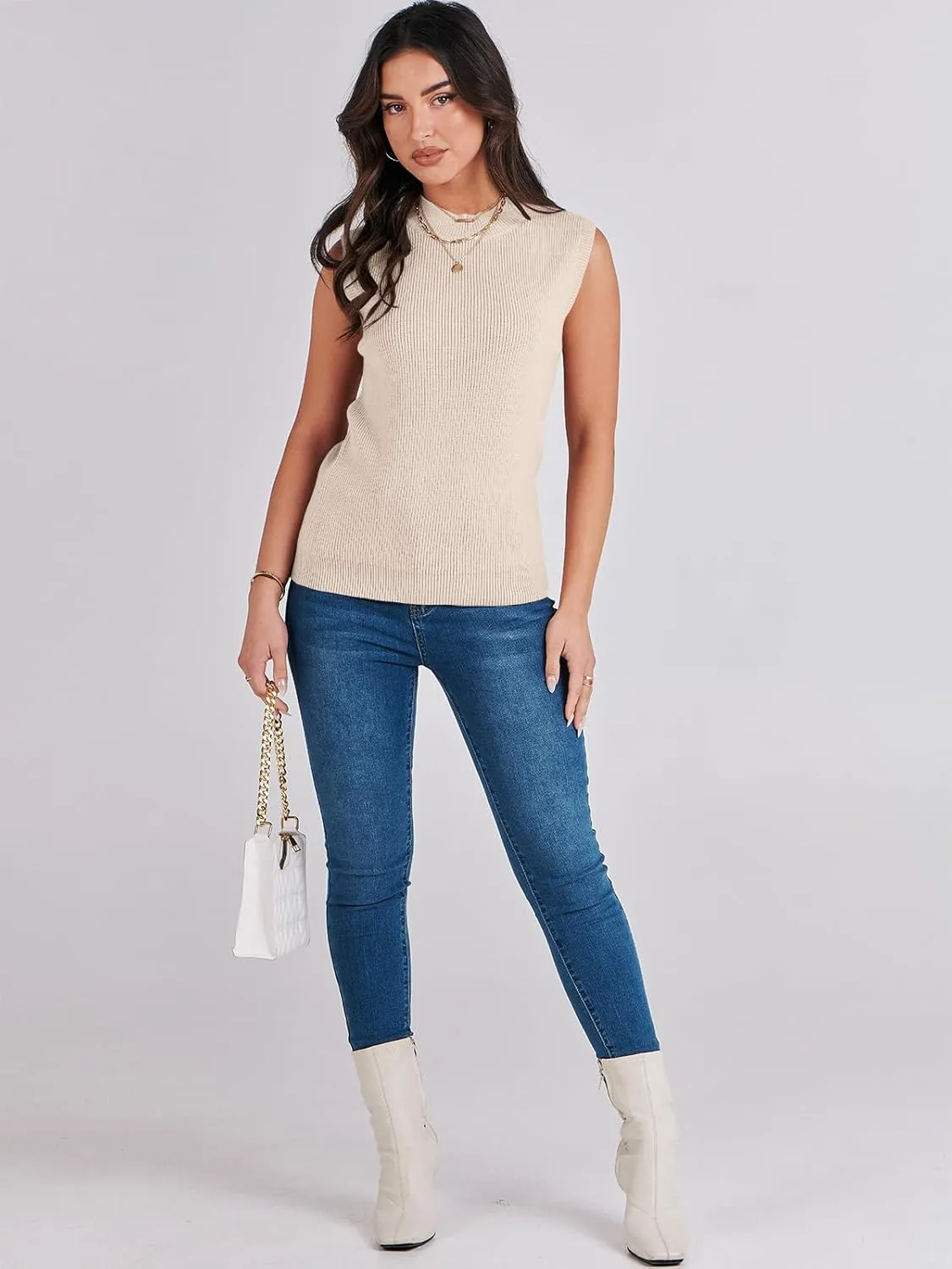 ANRABESS Womens Summer Sleeveless Tops Casual Mock Neck Loose Fit Knit Lightweight Sweater Pullover Top