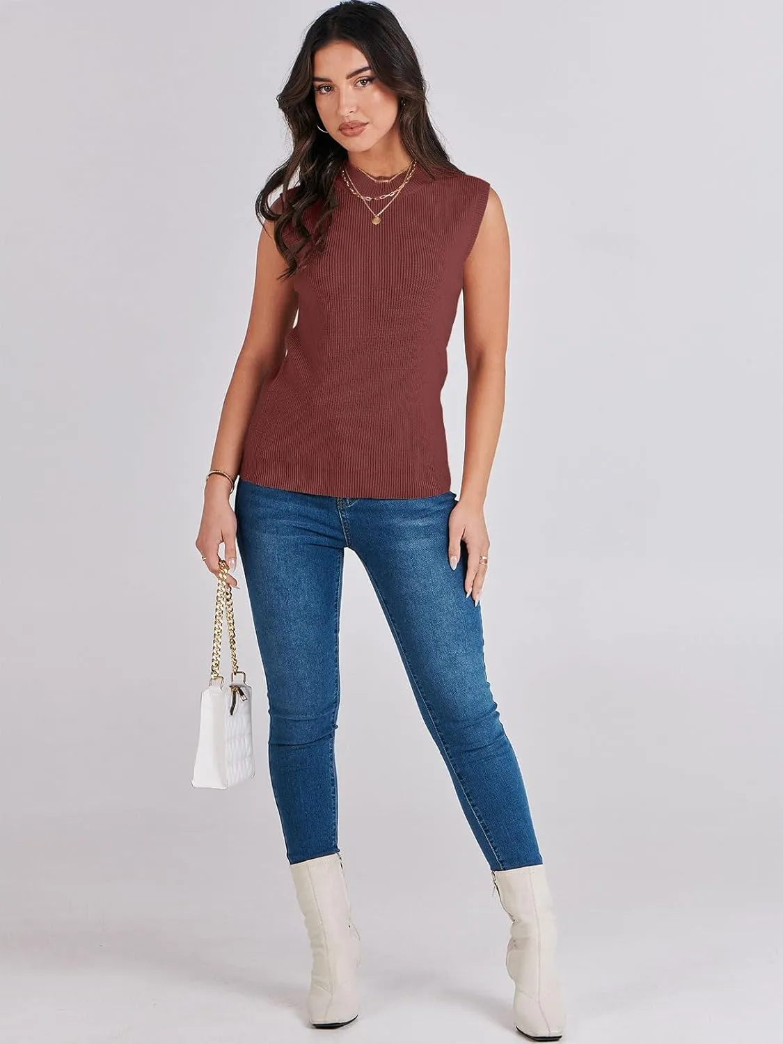 ANRABESS Womens Summer Sleeveless Tops Casual Mock Neck Loose Fit Knit Lightweight Sweater Pullover Top