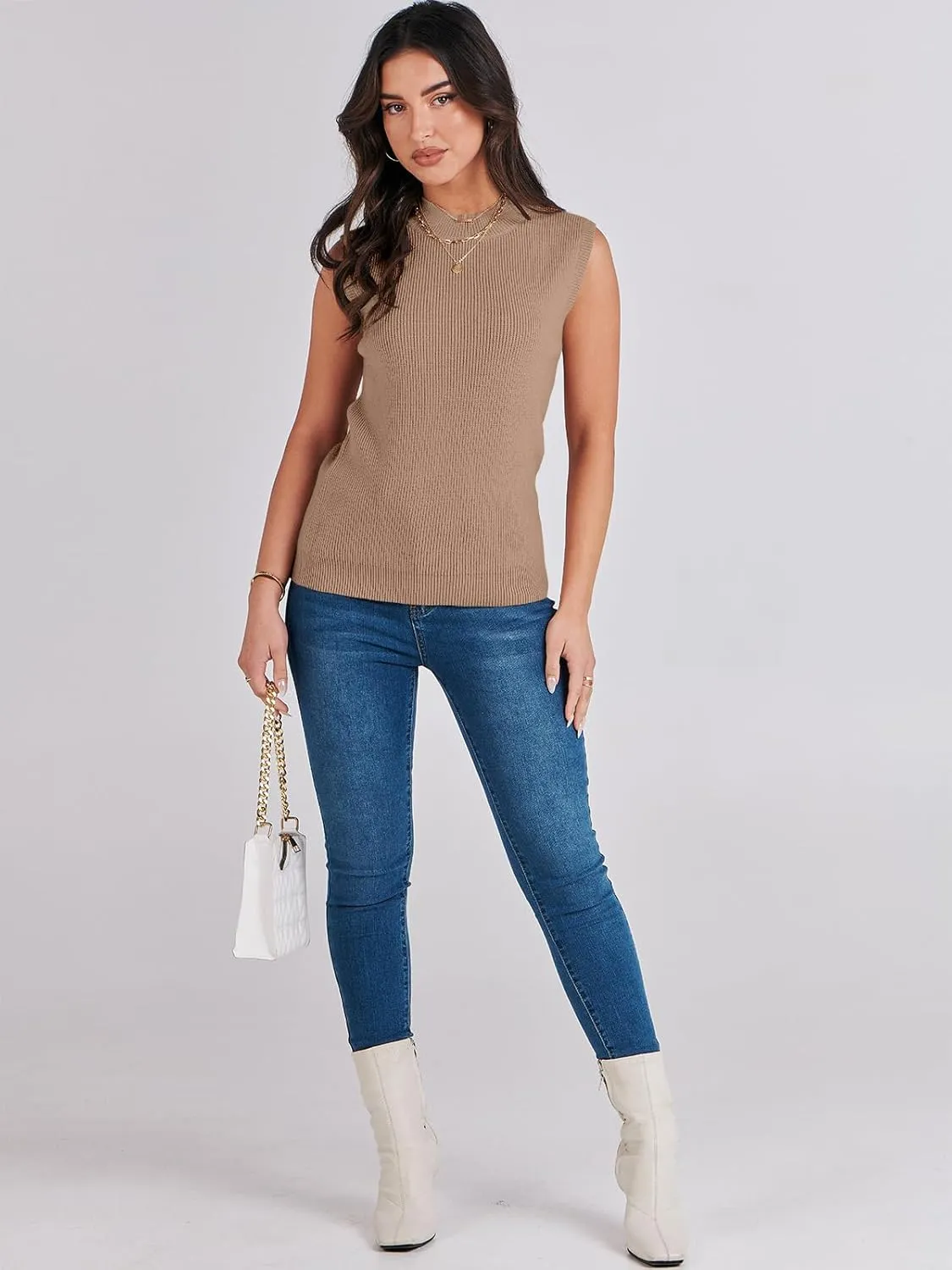 ANRABESS Womens Summer Sleeveless Tops Casual Mock Neck Loose Fit Knit Lightweight Sweater Pullover Top