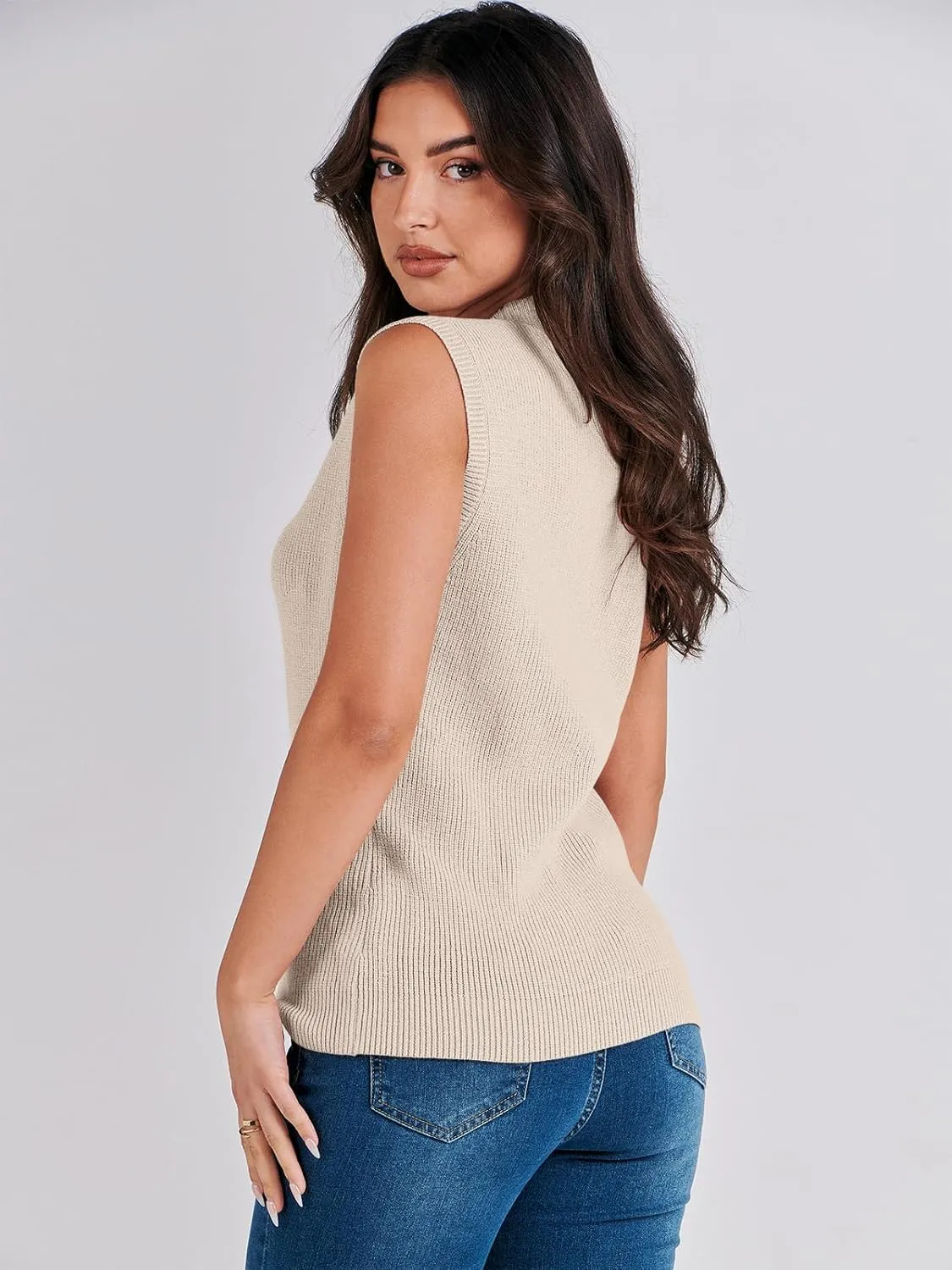 ANRABESS Womens Summer Sleeveless Tops Casual Mock Neck Loose Fit Knit Lightweight Sweater Pullover Top