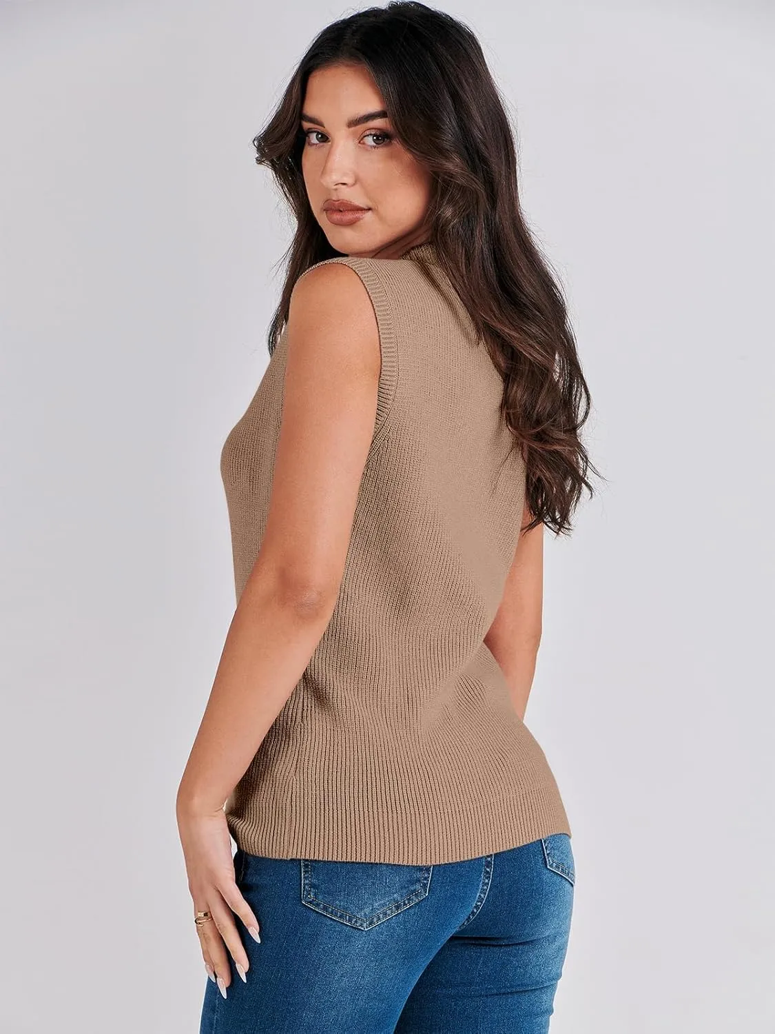 ANRABESS Womens Summer Sleeveless Tops Casual Mock Neck Loose Fit Knit Lightweight Sweater Pullover Top