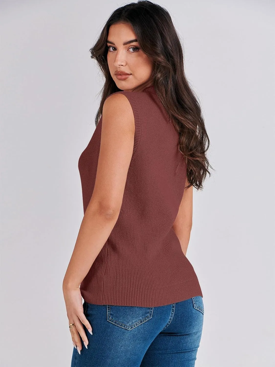 ANRABESS Womens Summer Sleeveless Tops Casual Mock Neck Loose Fit Knit Lightweight Sweater Pullover Top