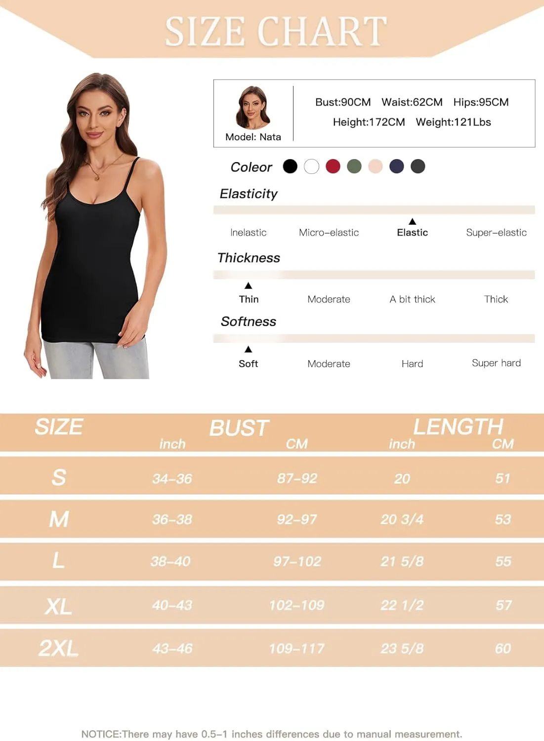 ANYFITTING Women's Cotton Tank Top with Shelf Bra Adjustable Strap Camisole Basic Cami Tanks S-2XL
