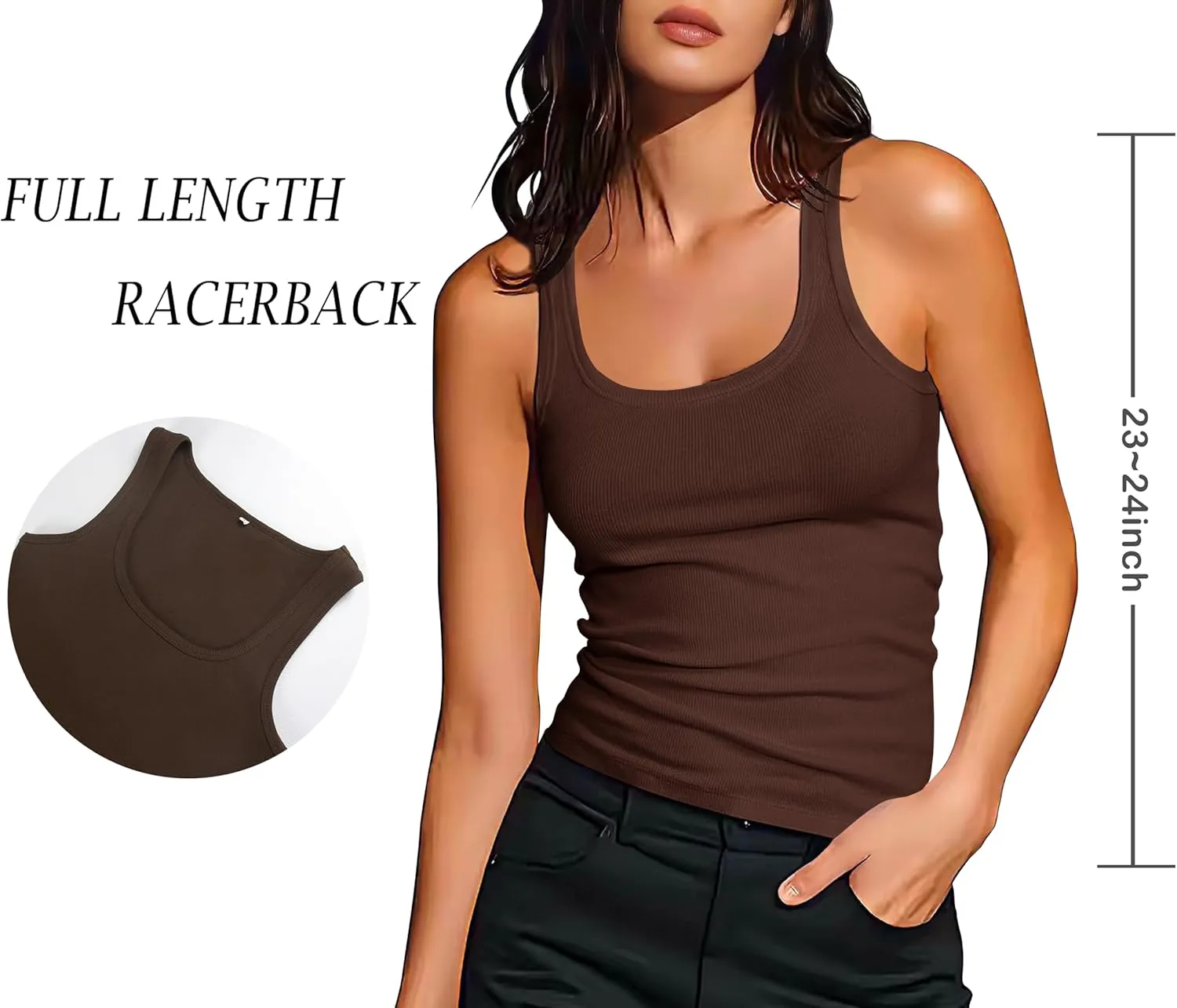 Artfish Women Sleeveless Ribbed Fitted Scoop Neck Full Length Racerback Basic Tank Tops