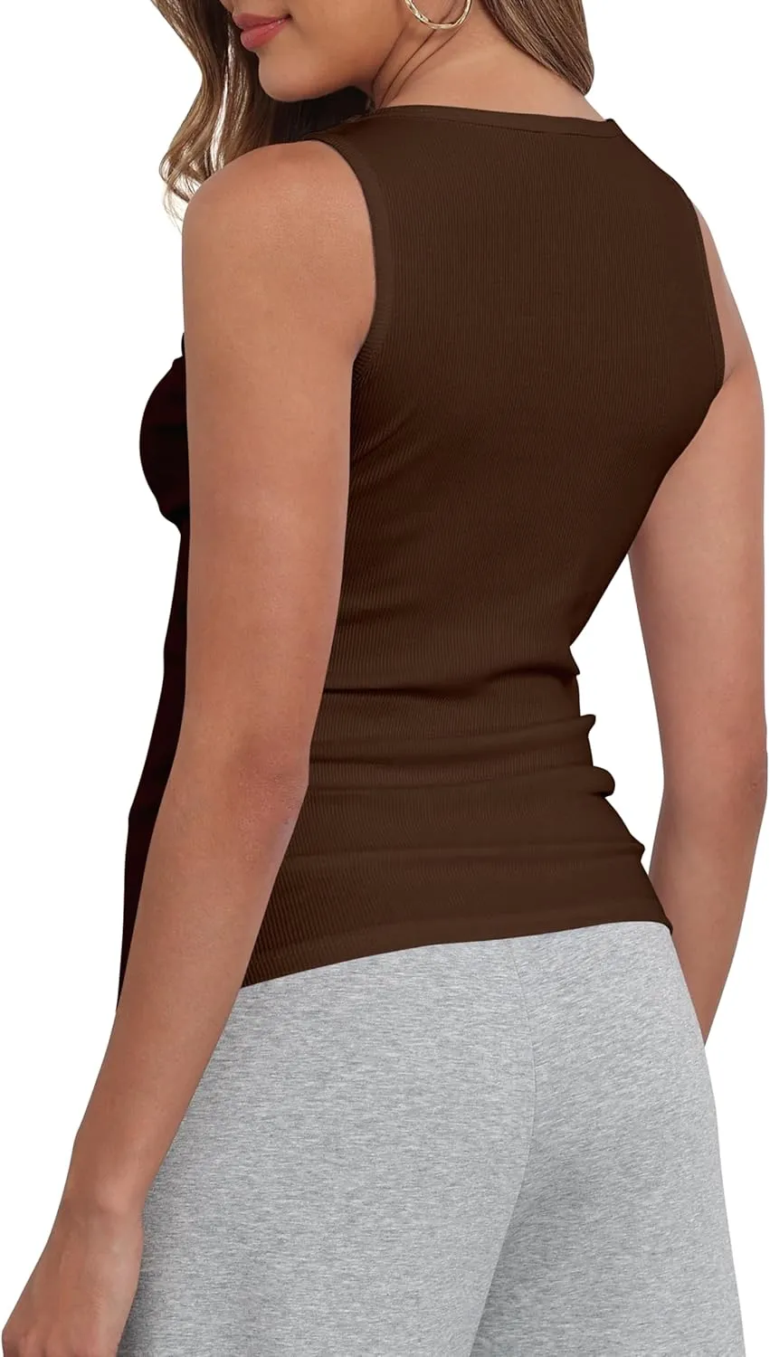 Artfish Women Sleeveless Ribbed Fitted Scoop Neck Full Length Racerback Basic Tank Tops