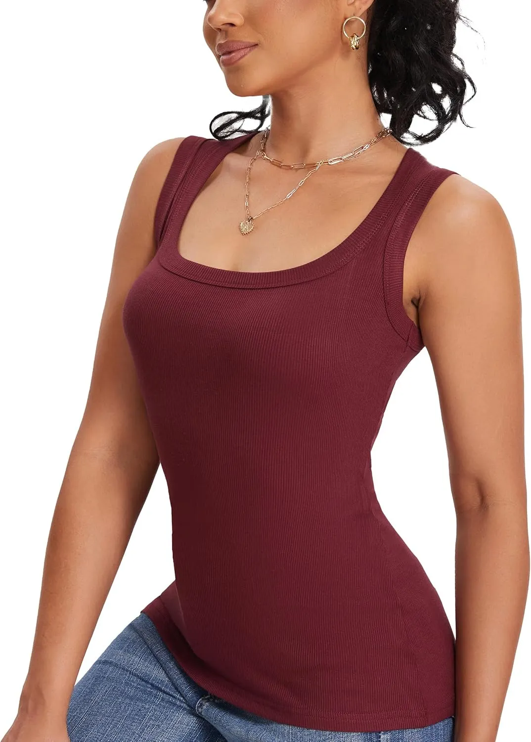 ASAIR Tank Tops for Women Racer Back Square Neck Sexy Ribbed Basic Trendy Sleeveless T Shirts Woman