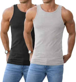 Askdeer Men's Ribbed Tank Top Casual Workout Sleeveless Shirts Soft Gym Muscle Bodybuilding Tee
