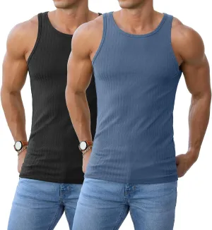 Askdeer Men's Ribbed Tank Top Casual Workout Sleeveless Shirts Soft Gym Muscle Bodybuilding Tee